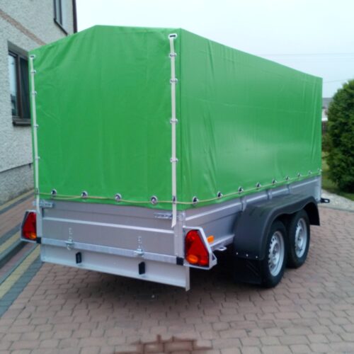 PRZYCZEPA dwuosiowa 281x149x37cm + 100cm plandeka