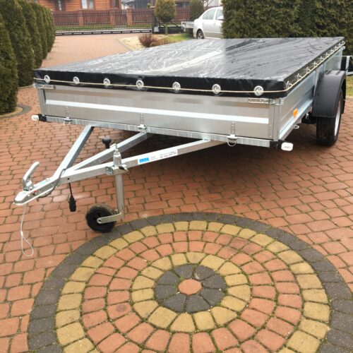 PRZYCZEPA jednoosiowa 301x199x37cm + plandeka płaska