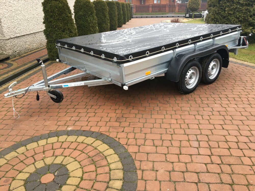 PRZYCZEPA dwuosiowa 301x199x37cm + plandeka płaska