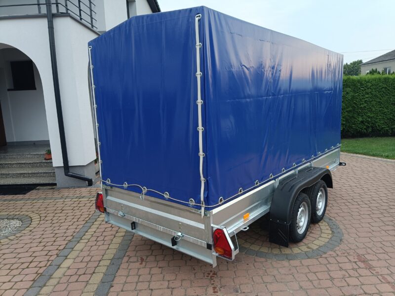 PRZYCZEPA dwuosiowa 351x149x37cm + 140cm plandeka
