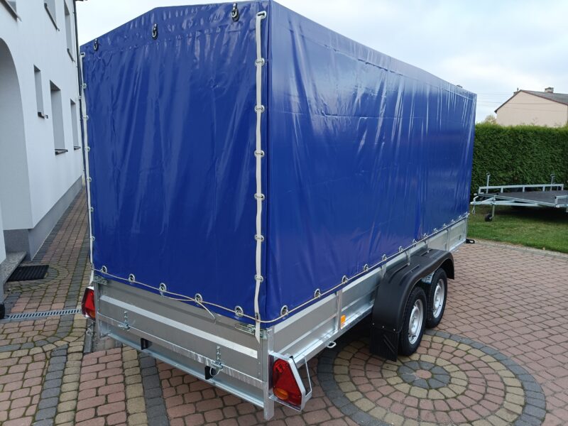 PRZYCZEPA dwuosiowa 401x149x37cm + 140cm plandeka