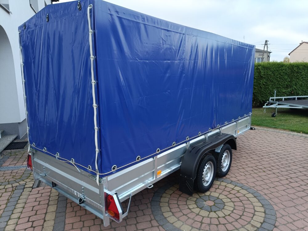 PRZYCZEPA dwuosiowa 401x149x37cm + 140cm plandeka