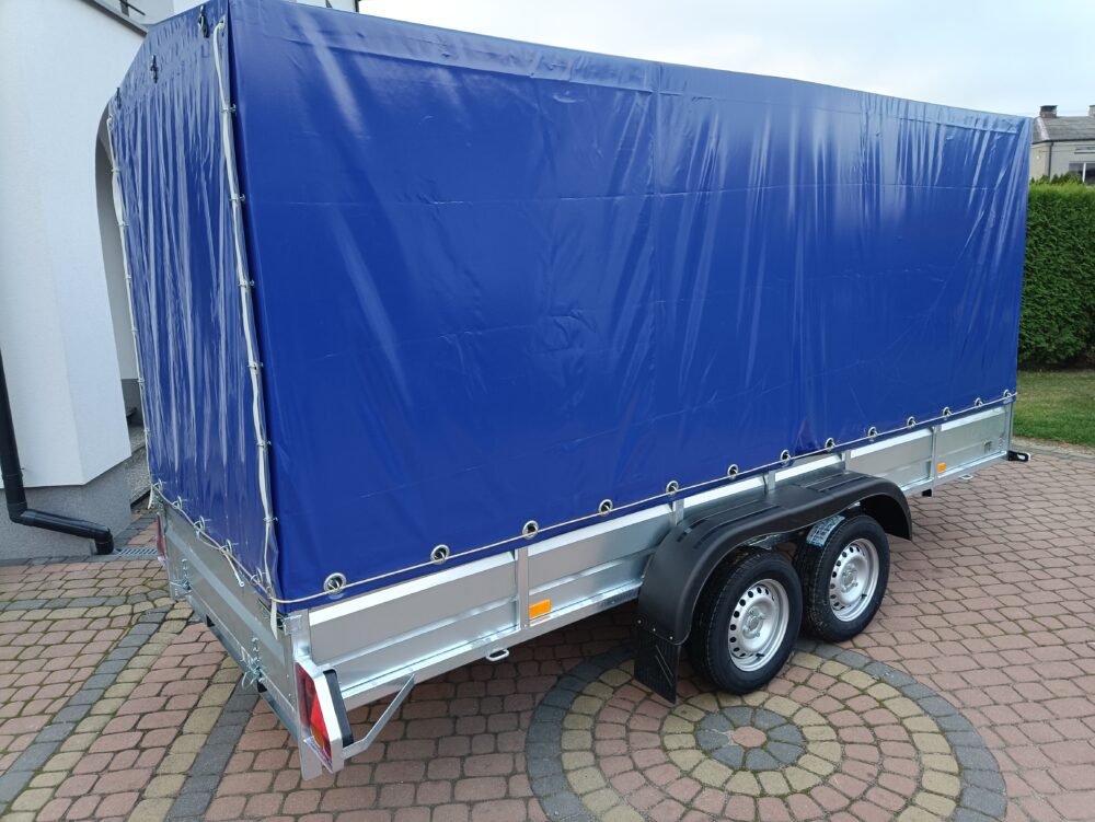 PRZYCZEPA dwuosiowa 401x149x37cm + 140cm plandeka