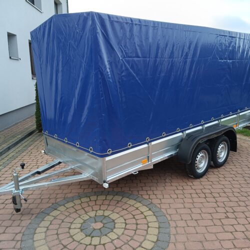 PRZYCZEPA dwuosiowa 401x149x37cm + 140cm plandeka