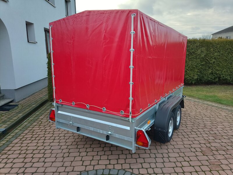 PRZYCZEPA dwuosiowa 301x149x37cm + 120cm plandeka